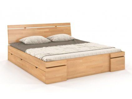Drevená posteľ Sparta buk s úložným priestorom (Farba Prírodná, Rozmer postele 200 x 200 cm)
