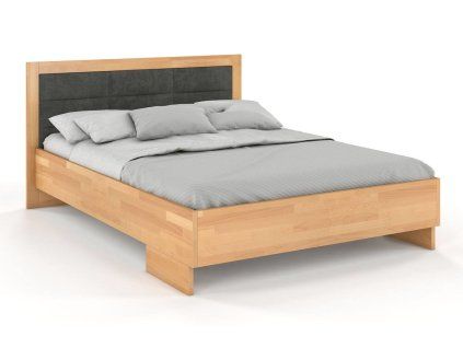 Drevená posteľ s čalúneným čelom Kalmar High buk (Farba Prírodná, Farba čela Casablanca 2316, Rozmer postele 90 x 200 cm)