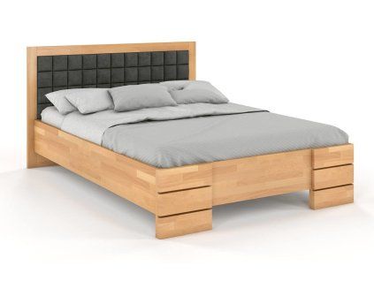 Buková posteľ Gotland High čalúnenie a úložný priestor (Farba Prírodná, Farba čela Casablanca 2309, Rozmer postele 200 x 200 cm)