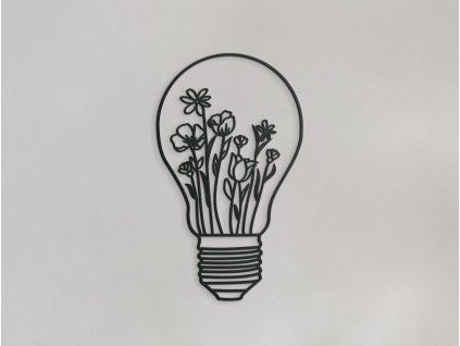 Drevená nálepka Kvety v žiarovke (Farba obrazu Sivá, Rozmer obrazu 31,5 x 16,5 cm)