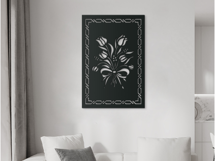 Drevený obraz Kytica kvetov (Farba obrazu Sivá, Rozmer obrazu 21 x 31,5 cm)