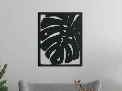 Vyrezávaný obraz List kvetu Monstera deliciosa (Farba obrazu Sivá, Rozmer obrazu 28 x 22,5 cm)