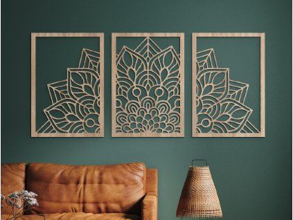 Viacdielna mandala na stenu Kvet (Farba obrazu Sivá, Rozmer obrazu 20,5 x 45,5 cm)