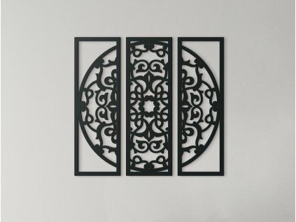 3-dielna mandala na stenu (Farba obrazu Sivá, Rozmer obrazu 31,5 x 33,5 cm)