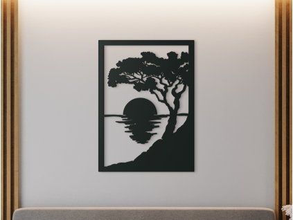 Drevený obraz Západ slnka pri mori (Farba obrazu Sivá, Rozmer obrazu 31,5 x 22,5 cm)