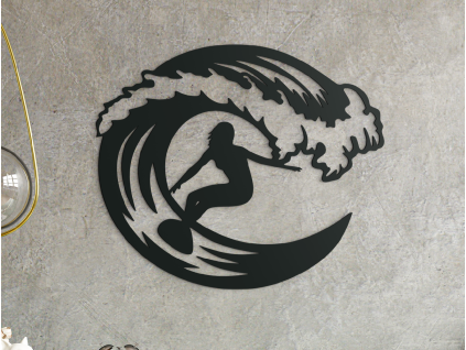 Drevená nálepka na stenu Surfistka (Farba obrazu Sivá, Rozmer obrazu 19,5 x 22,5 cm)