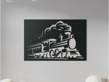 Drevený obraz do detskej izby Parná lokomotíva (Farba obrazu Sivá, Rozmer obrazu 20,5 x 31,5 cm)