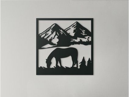 3D obraz na stenu Pasúci sa kôň (Farba obrazu Sivá, Rozmer obrazu 22,5 x 22,5 cm)