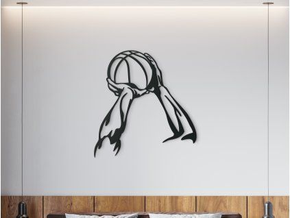 Drevená nálepka na stenu Basketbal (Farba obrazu Sivá, Rozmer obrazu 24 x 22,5 cm)
