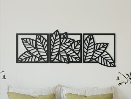 Viacdielna dekorácia na stenu Listy (Farba obrazu Sivá, Rozmer obrazu 17 x 45,5 cm)