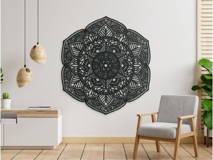 Drevená mandala na stenu Kvety (Farba obrazu Sivá, Rozmer obrazu 79,5 x 87,5 cm)
