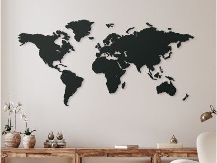 Mapa sveta na stenu (Farba obrazu Sivá, Rozmer obrazu 30,5 x 62 cm)