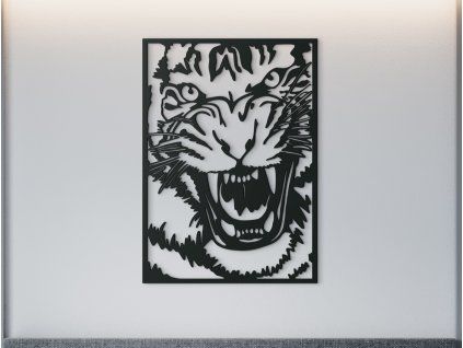 AKCIA - Drevený obraz na stenu Tiger útočí, Čierna