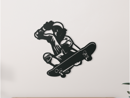 AKCIA - Drevená nálepka na stenu Skateboardista, Antracit