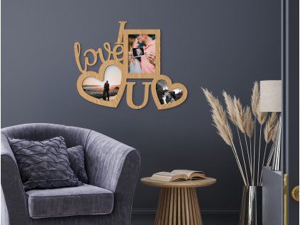 Drevený fotorámik na stenu I love U