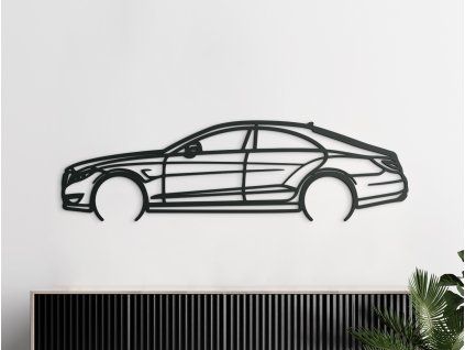 Drevená nálepka na stenu Mercedes CLS63 AMG (Farba obrazu Sivá, Rozmer obrazu 17,5 x 60 cm)