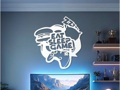 Nálepka na stenu Eat Sleep Game (Farba obrazu Sivá, Rozmer obrazu 31,5 x 29 cm)