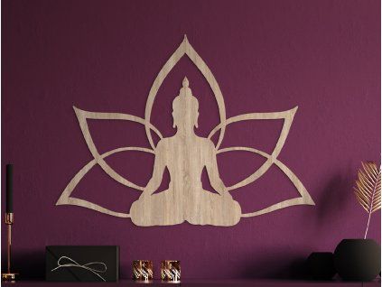 Drevená dekorácia na stenu Budha (Farba obrazu Sivá, Rozmer obrazu 31,5 x 42 cm)