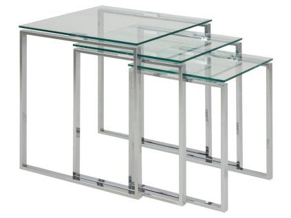Set príručných stolíkov Katrine (3 ks) - číra / chróm