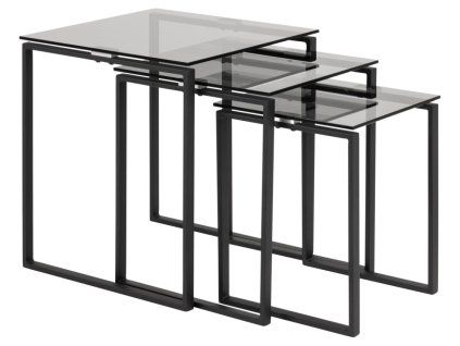 Set príručných stolíkov Katrine (3 ks) - dymové sklo / čierna