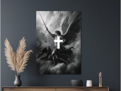 Čiernobiely obraz Archanjel Michal (Farba rámu Bez rámu, Povrchová úprava Matná, Veľkosť obrazu A4)