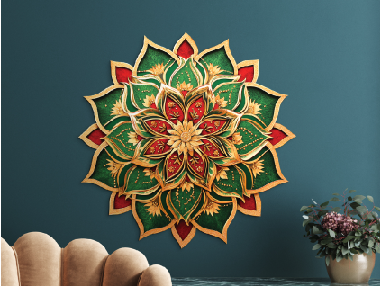 Kvetinová mandala Zelený dych (Povrchová úprava Matná, Rozmer obrazu 33,5 x 33,5 cm)