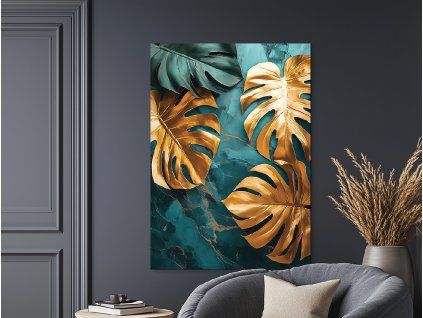 Obraz Zlatá monstera (Farba rámu Bez rámu, Povrchová úprava Matná, Veľkosť obrazu A4)