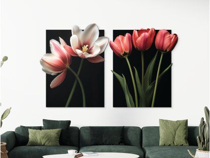 Dvojdielny obraz Romantické tulipány (Povrchová úprava Matná, Rozmer obrazu 31,5 x 52 cm)