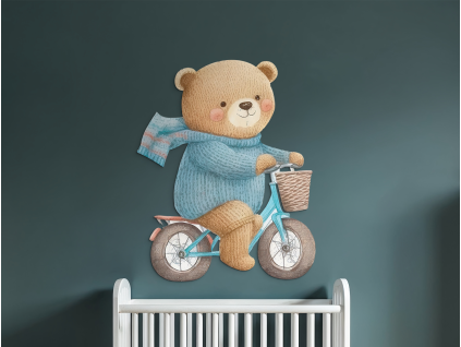 Detská dekorácia Macko na bicykli (Povrchová úprava Matná, Rozmer obrazu 42 x 33,5 cm)