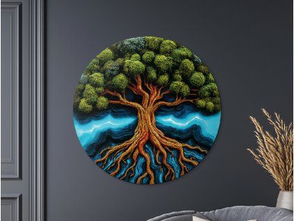Machový strom života Zakorenenie (UV tlač) (Povrchová úprava Matná, Rozmer obrazu 33,5 x 33,5 cm)