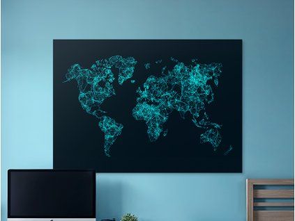 Mapa sveta v digitálnej sieti (Farba rámu Bez rámu, Povrchová úprava Matná, Veľkosť obrazu A4)