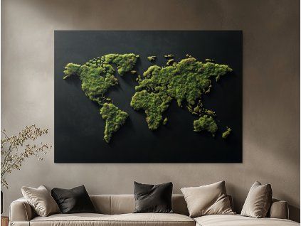 Dekoračná mapa sveta v machovom dizajne (Farba rámu Bez rámu, Povrchová úprava Matná, Veľkosť obrazu A4)