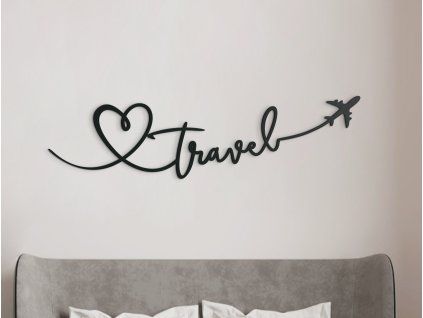 AKCIA Drevený nápis na stenu Travel - 17,5x65 cm, biela