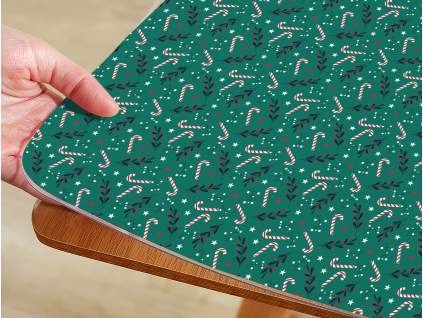 Mäkké sklo Candy cane - PVC fólia na stôl (na mieru) (Tvar stola Zaoblené rohy)