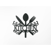 AKCIA - Drevený nápis Kitchen s príborom a zdobením, Biela