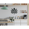 AKCIA - Drevený nápis Kitchen s príborom a zdobením, Biela